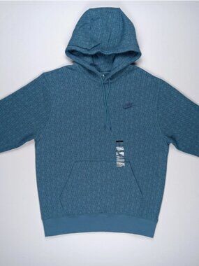 Nike Sportswear Club Fleece Monogram Hoodie Men's Medium Blue HV4615-006 NWT